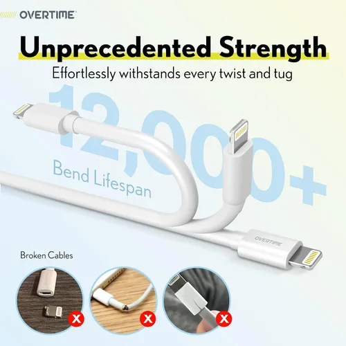 Vista 4 de Overtime Cable Lightning para iPhone, certificado MFI, cable de carga USB-A a Lightning portátil e inteligente, cable de carga rápida de Apple