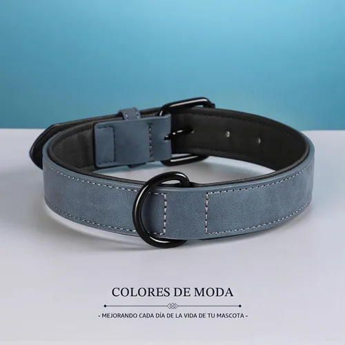 Vista 5 de Didog Collar de Perro de Cuero PU Suave Acolchado, Transpirable y Ajustable Collares para Perros Pequeños, Cómodo para Caminata Diaria, Azul, M