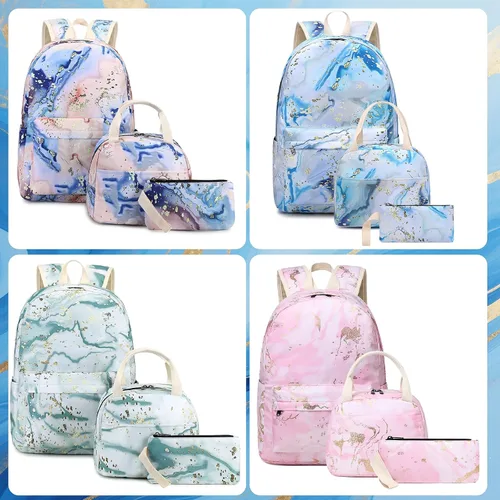 Vista 8 de BLUBOON Mochila escolar para niñas y adolescentes con lonchera y estuche para lápices compartimento para computadora portátil, mochila casual
