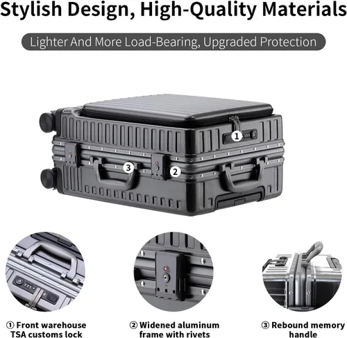 Vista 6 de CAARANY Equipaje de mano aprobado por aerolíneas con compartimento para laptop, equipaje multifuncional de marco de aluminio de 20 pulgadas