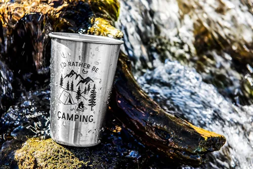 Vista 4 de Taza de acero inoxidable Rather Be Camping (16 onzas) – Taza de regalo divertida para hombres al aire libre – Regalo de casa rodante, idea
