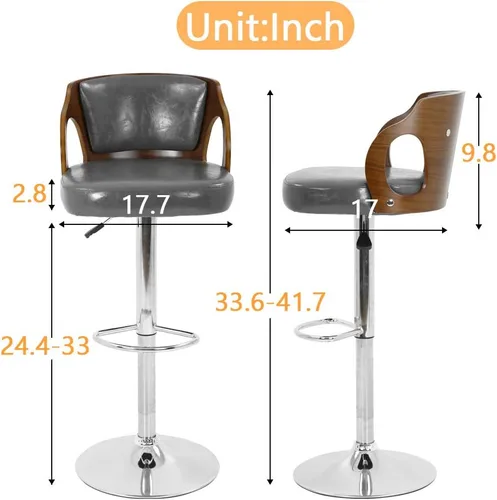 Vista 9 de BestOffice Juego de 2 taburetes de bar con altura de mostrador, giratorios, altura ajustable