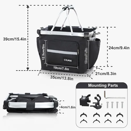 Vista 4 de COFIT Cesta desmontable para bicicleta, cesta multiusos para manillar de bicicleta, para mascotas, compras, viajes, campamento y al aire libre