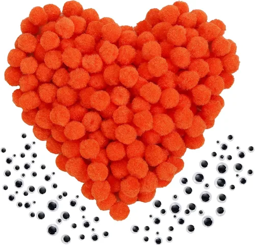 Vista 10 de Caydo 300 pompones negros con 100 ojos ondulados, bolas de pompones de 1 pulgada para niños, proyectos de arte y manualidades, actividades