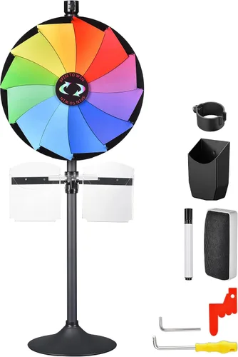 Vista 12 de WinSpin Rueda de premios de mesa de 12 pulgadas, rueda de ruleta de juegos de carnaval con marcador de borrado en seco, rueda giratoria resistente