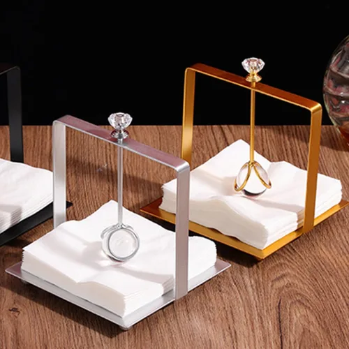 Vista 6 de Metal Napkin Holder Tissue Organizer Kitchen Napkin Rack Square Metal Serviette Stand for Restaurant Bar Tabletop Use, Gold Finish