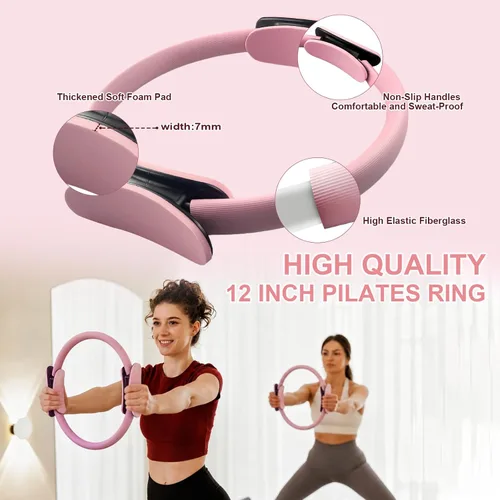 Vista 4 de 45 PCS Bulk Pilates Kit with Ring Ball Bands for Members Students Gift 45 PCS Pink
