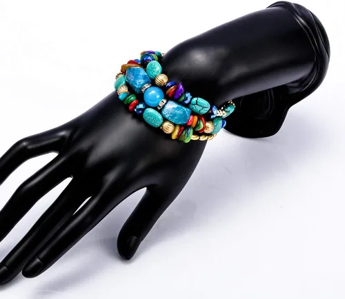 Vista 7 de QIAN0813 Pulseras bohemias de cuentas de ágata irregulares multicapa para mujer, pulseras vintage de piedra de jade para hombre, pulseras de yoga