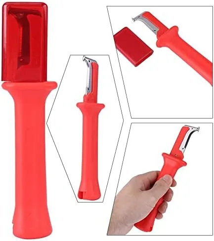 Vista 4 de Herramienta peladora de cuchillos para cables, cortador de cables con aislamiento eléctrico, cortador de mano con cubierta roja, cuchillo de cable