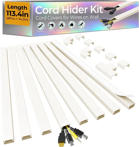 Vista 10 de Kit de ocultador de cable de 113.4 pulgadas, cubiertas de cable para 1 cable en la pared, cubiertas de alambre autoadhesivas para cables