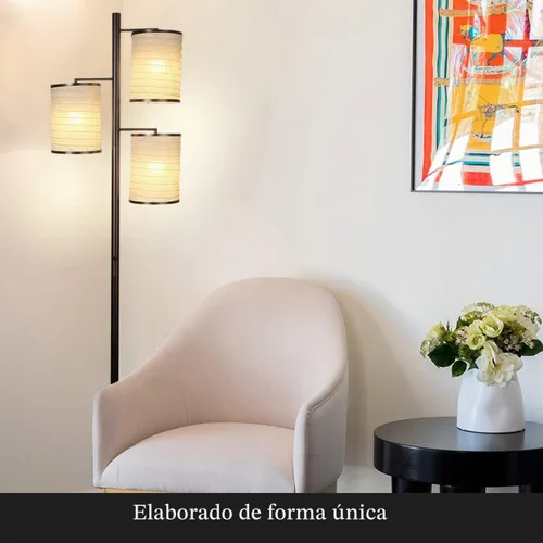 Vista 7 de Brightech Liam - Lámpara de árbol alto con pantalla de linterna asiática para salas de estar y oficinas, lámpara de pie con 3 bombillas LED