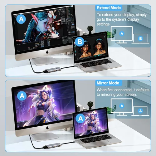 Vista 6 de Concentrador USB C 6 en 1, adaptador multipuerto HDMI USB-C 4K 4K @60Hz HDMI, 2 USB-C y 2 USB-A 10Gbps, 100W PD, botón de privacidad
