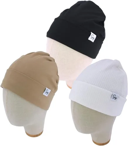 Vista 2 de Gorro de Jersey para Bebés Recién Nacidos Niños y Niñas con Forro de Satén Sedoso Gorros Boina Niños Pequeños Bebés Niños Pequeños Gorros