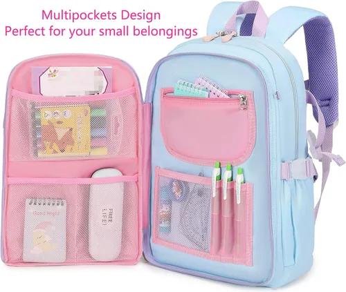 Vista 3 de Gazigo Mochila para niñas, escuela primaria, mochila de conejito para niñas, linda mochila para niños y jardín de infantes preescolar, Juego