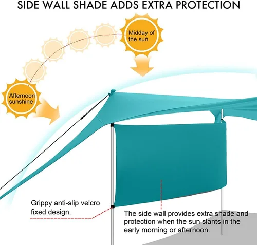 Vista 2 de Beach Canopy Tent Shade with Sidewalls 10x10FT, 6.6FT Tall, UPF50+ Sun Shelter, Windproof & Water Resistant, Includes Guylines Sand Shovel Stability