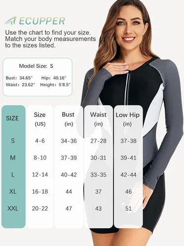 Vista 34 de ECUPPER Traje de baño de una pieza de manga larga para mujer, con cierre Boyleg, protector de erupción, cobertura de traje de baño de surf, traje
