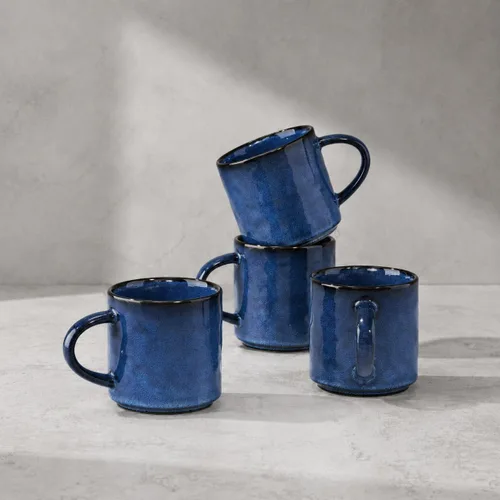 Vista 9 de HaWare Juego de 4 tazas de café de 14 onzas, tazas de café de gres con asa, taza de café con leche para hombre, mujer, papá, mamá, tazas de té