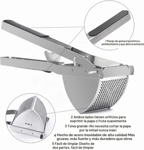Vista 3 de LHS Ricer y triturador de papas de acero inoxidable, triturador de alimentos comercial resistente, agarre ergonómico cómodo, capacidad extragrande