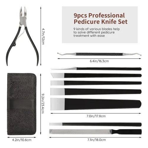 Vista 6 de Segbeauty Juego de cuchillos de pedicura de 9 piezas, juego de limas de pie de acero de manganeso con bolsa de almacenamiento, herramienta de hoja
