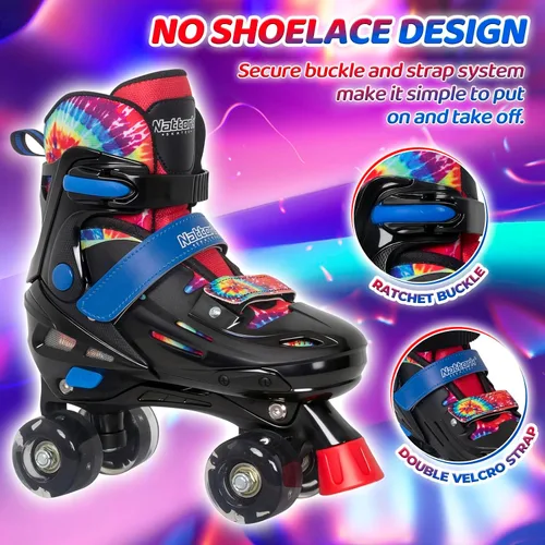 Vista 3 de Nattork Patines de Ruedas para Niños y Niñas, Patines Cuádruples de 4 Tallas Ajustables para Niños con Ruedas que se Iluminan - Maravilloso Regalo