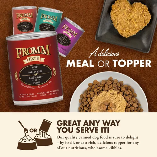 Vista 6 de Fromm Comida para perros con paté de carne de res y cebada - Comida húmeda prémium para perros - Receta de carne de res - Caja de 12 latas
