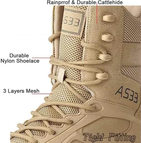 Vista 4 de Botines tácticos para hombre botas de trabajo militares con cremallera lateral, cierre de gancho y bucle