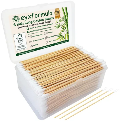 Vista 9 de Eyxformula 200 hisopos de algodón de 6 pulgadas de largo con palos de bambú, 100 puntas redondas y 100 puntas de precisión para limpiar armas