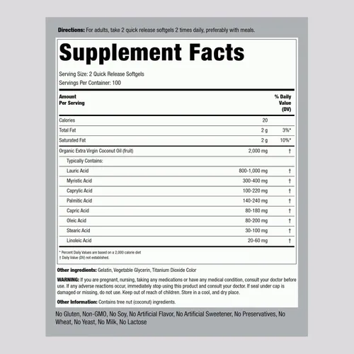 Vista 2 de Piping Rock Aceite de coco para piel y cabello Cápsulas de cápsulas