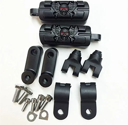 Vista 7 de Forma de zombi de calavera de ala de 1 1/4 "Highway Radical Stiletto 4475 Foot Pegs Abrazaderas para Harley Sportster Touring Cuerpo Negro Goma por
