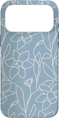 Vista 22 de Poppy Flower Line Art Modern Leaves Boho Light Blue Case for iPhone 17