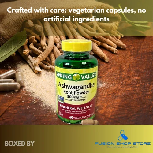 Vista 4 de Ashwagandha - Polvo de raíz de 500 mg, 60 cápsulas (paquete de 1), en caja por Fusion Shop Store