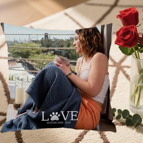 Vista 5 de Single Photo Custom Pillow Cover with Personalized Text Turning Your Memory into a Beautiful Throw Pillow and Making it a Touching Gift Choice for