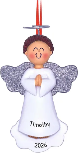 Vista 12 de Adorno de ángel personalizado 2025 – Adorno de ángel bebé rubio para niño, reloj de halo dorado, adornos de Navidad para bebé para alas de árbol