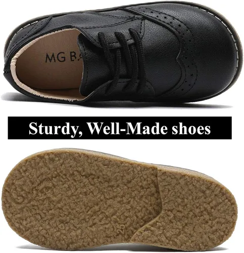 Vista 3 de Timatego Zapatos Oxford para niños y niñas, de piel sintética, con cordones, para la escuela, zapatos de vestir para bebés y niños pequeños
