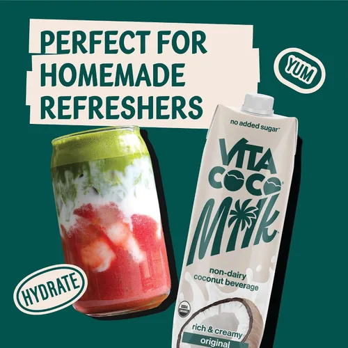 Vista 4 de Vita Coco Leche de coco orgánica original, a base de plantas, alternativa a la leche sin lácteos, sin gluten, sin soja y sin azúcar, complemento