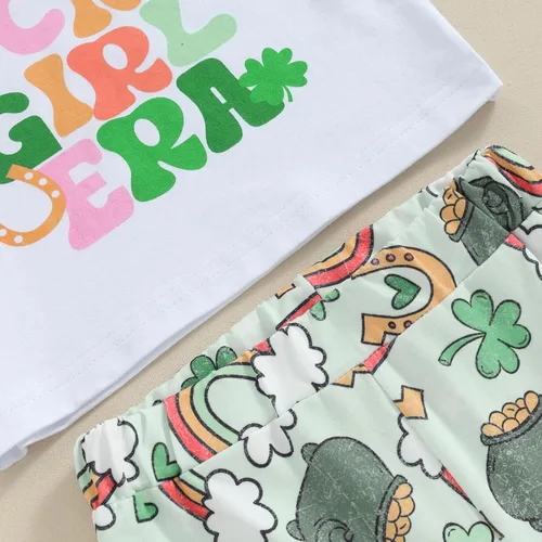 Vista 3 de Ayalinggo Conjunto de camiseta con estampado de trébol y pantalón acampanado con diadema para el Día de San Patricio In My Luck Girl Era