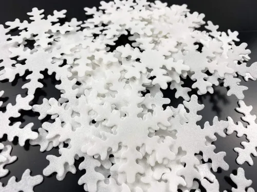 Vista 2 de Copos de nieve comestibles de Navidad, decoración de cupcakes blancos con caja de plástico, paquete para Navidad, fiesta temática congelada