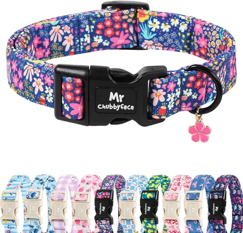 Vista 18 de MR.CHUBBYFACE· Collar de perro de San Valentín azul, lindo collar de cachorro con lazo azul, collar ajustable de algodón para mascotas con hebilla