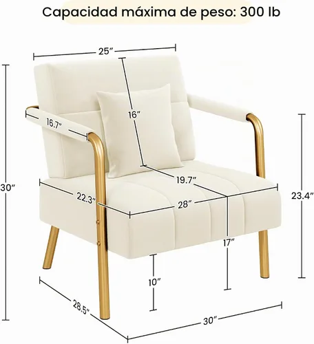 Vista 3 de Yaheetech Sillón decorativo de terciopelo de 30 pulgadas con marco dorado