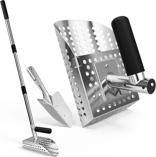 Vista 10 de Cuchara de arena para detección de metales, cuchara detector de metales de acero inoxidable con mango largo de acero, accesorios para detectores