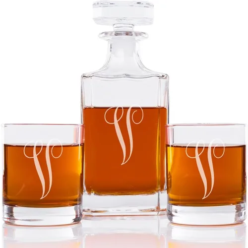 Vista 24 de Abby Smith Juego de decantador de whisky con inicial de estilo lujoso y vasos de rocas, letra A