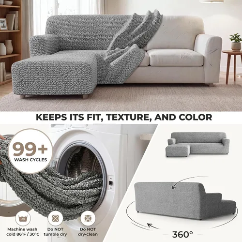 Vista 5 de PAULATO BY GA.I.CO. Funda para Sofá Seccional - Funda para Sofá Chaise en Forma de L - Fundas Lavables para Sofá de Esquina - Funda Elástica