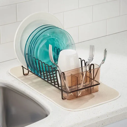 Vista 2 de mDesign Bandeja de platos – Práctico escurridor para fregadero – Gran escurridor – Hasta 12 platos y cubiertos – Bronce