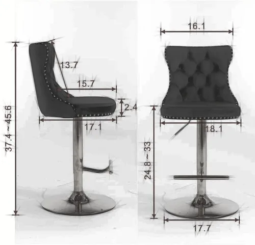 Vista 2 de Polibi Taburetes de bar giratorios, 2 piezas, altura del asiento ajustable de 25 a 33 pulgadas, sillas de bar tapizadas modernas con botón copetudo