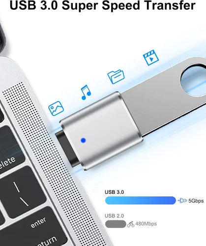 Vista 3 de Adaptador USB A a USB-C, paquete de 2 adaptadores USB C a USB A de transferencia de datos de 5 Gbps, macho tipo C a USB 3.0 hembra de carga rápida