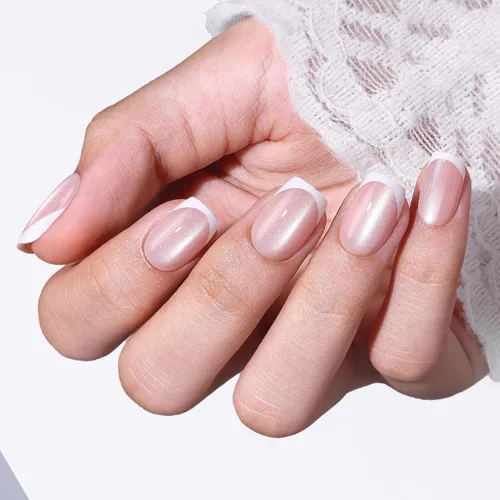 Vista 37 de Modelones Uñas postizas cuadradas cortas, color blanco y rosa, 32