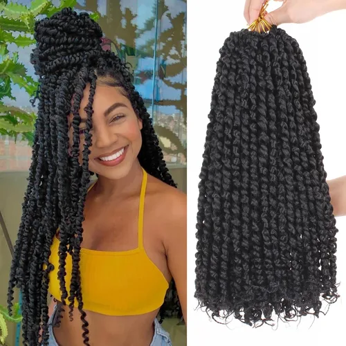 Vista 26 de Leeven Cabello rubio degradado de 14 pulgadas, pretrenzado y trenzado de pasión, 8 paquetes de extensiones de cabello sintético bohemio para mujeres