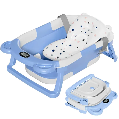 Vista 15 de TPN - Bañera plegable para bebés con cojín suave y termómetro en tiempo real, bañera portátil de viaje para recién nacidos e infantes