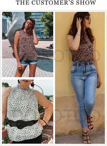 Vista 5 de Dokotoo - camisetas casuales sin mangas con cuello halter y estampado de leopardo para mujer