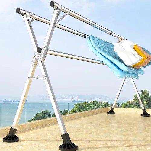 Vista 6 de Heavy Duty Stainless Steel Clothes Drying Rack - Foldable Portable Laundry Drying Rack for Indoor Outdoor Use - Foldable Clothing Rack